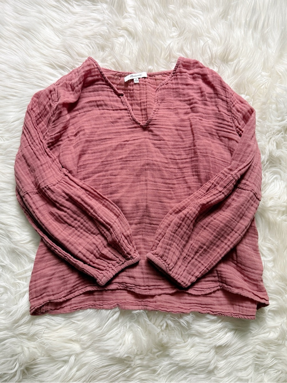 Madewell Shirred-Neck Balloon-Sleeve Top in Vintage Quartz